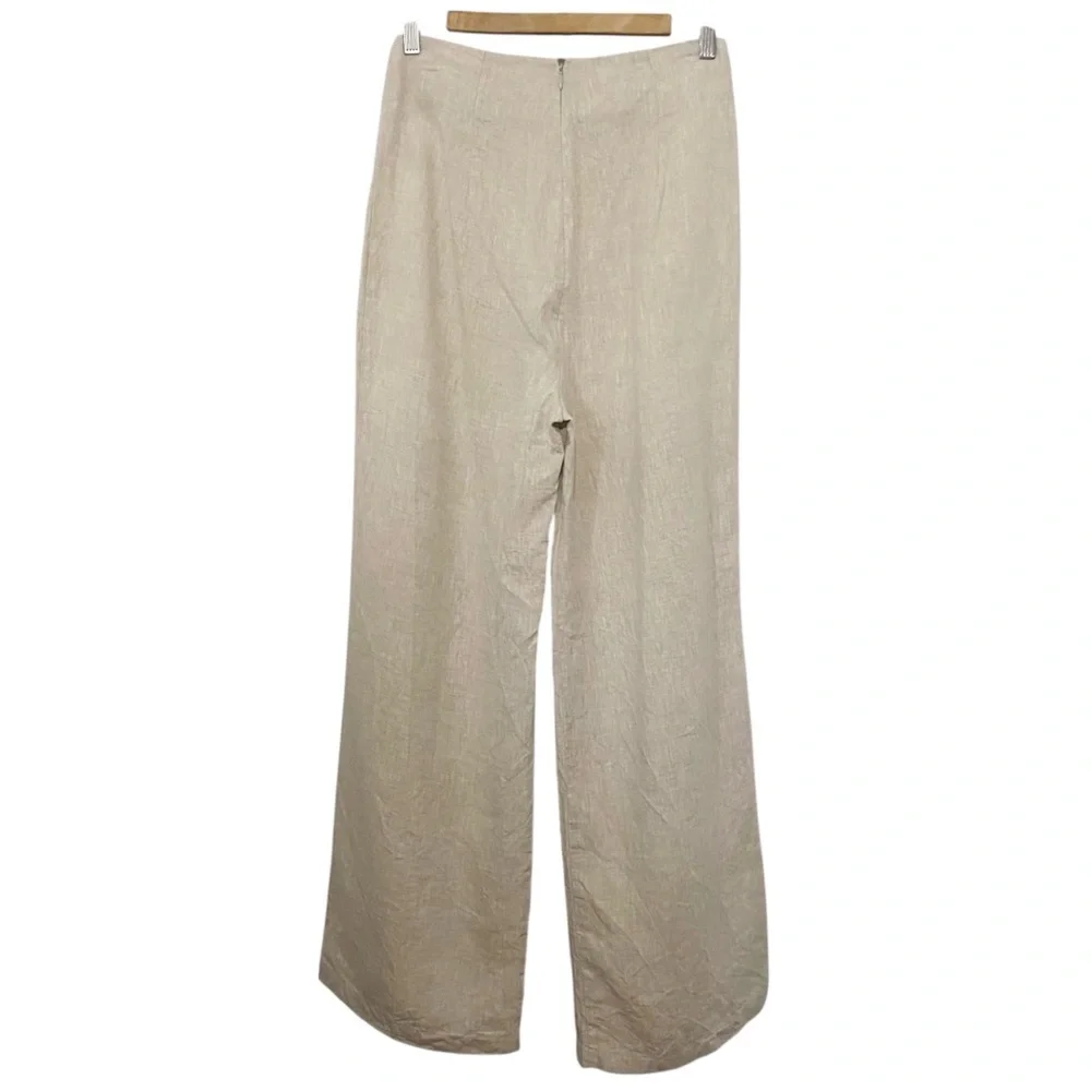Reformation Cleo Linen Wide Leg Pants Size 8 Oatmeal Neutral Light Tan Pleated